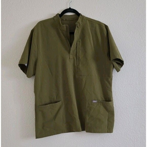 Figs Technical Collection Mens Green Olive Scrub Top Size XL M22SW1004 Mock Neck - Picture 1 of 7